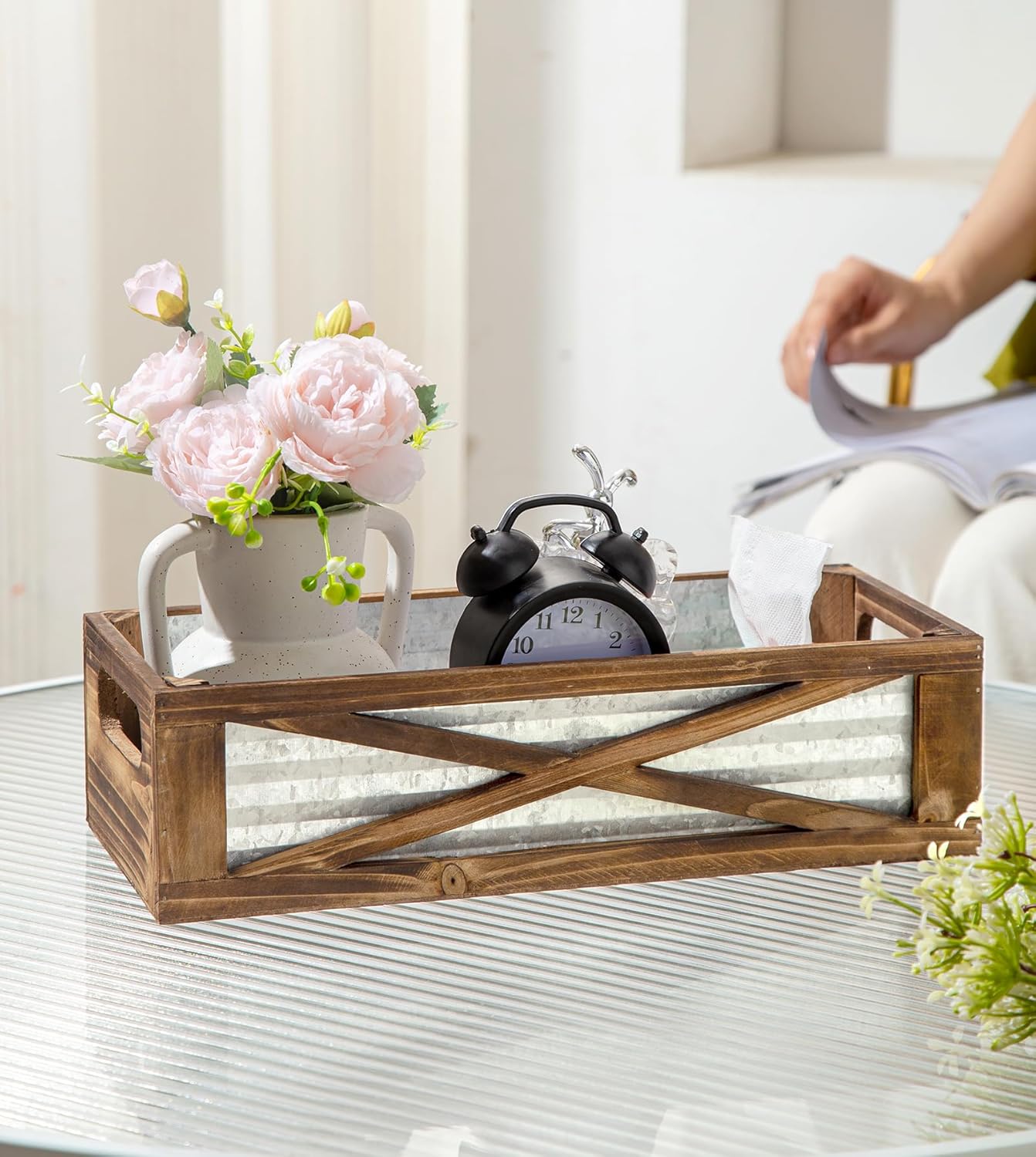 Wooden Toilet Paper Basket with Barn Door Design