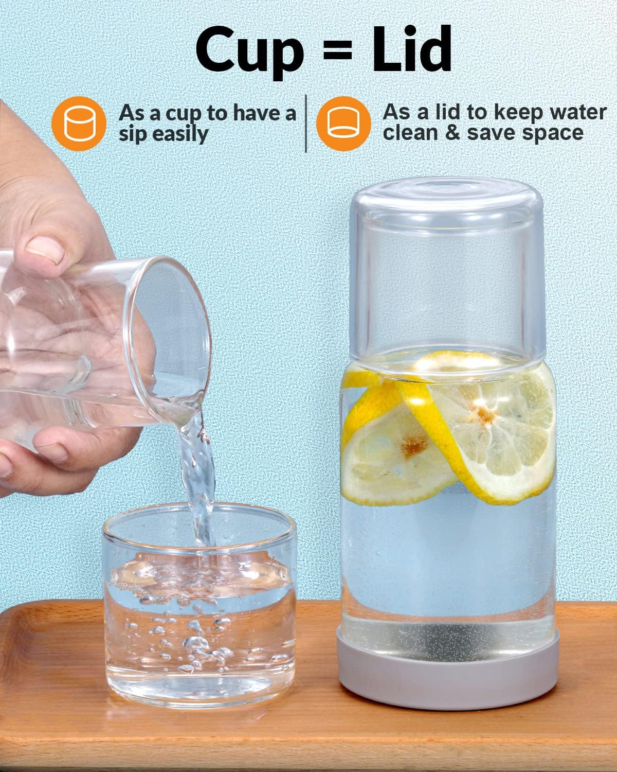 Ergonomic Nightstand Glass Carafe with Silicone Coaster 18oz Water Mouthwash Dispenser