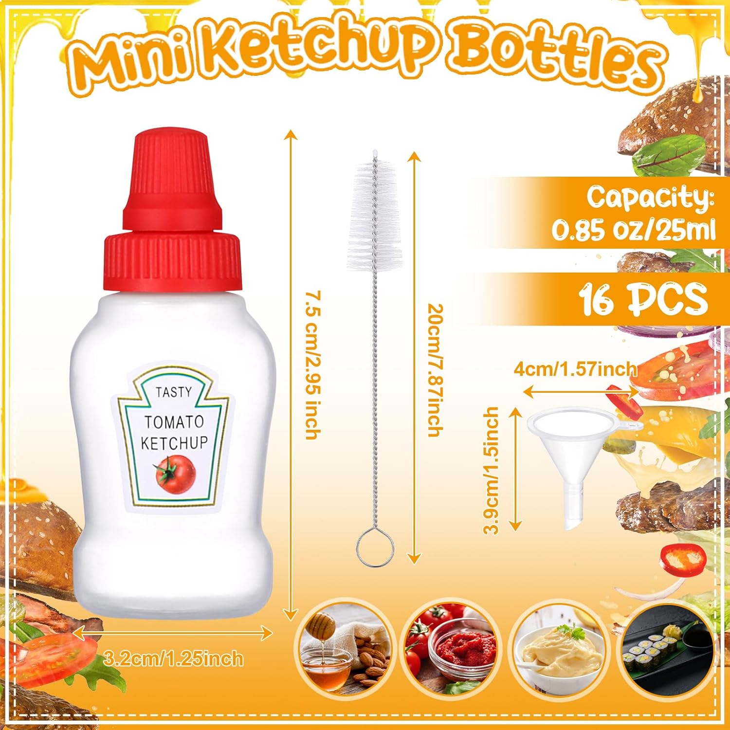 16pcs Mini Ketchup Bottles 25ML Compact Durable for Storage