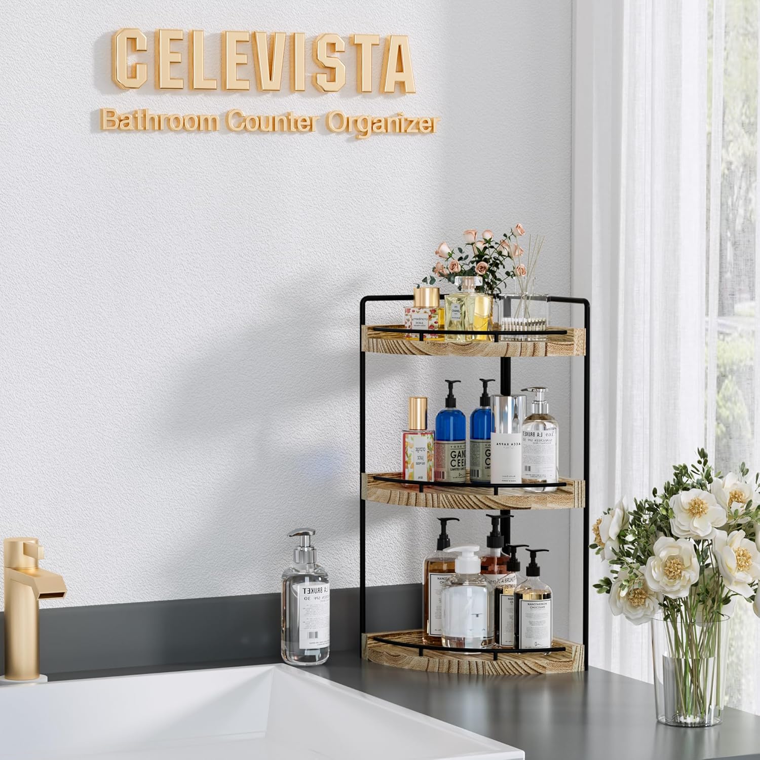 Corner Bathroom Organizer 3 Tier Rustic Brown