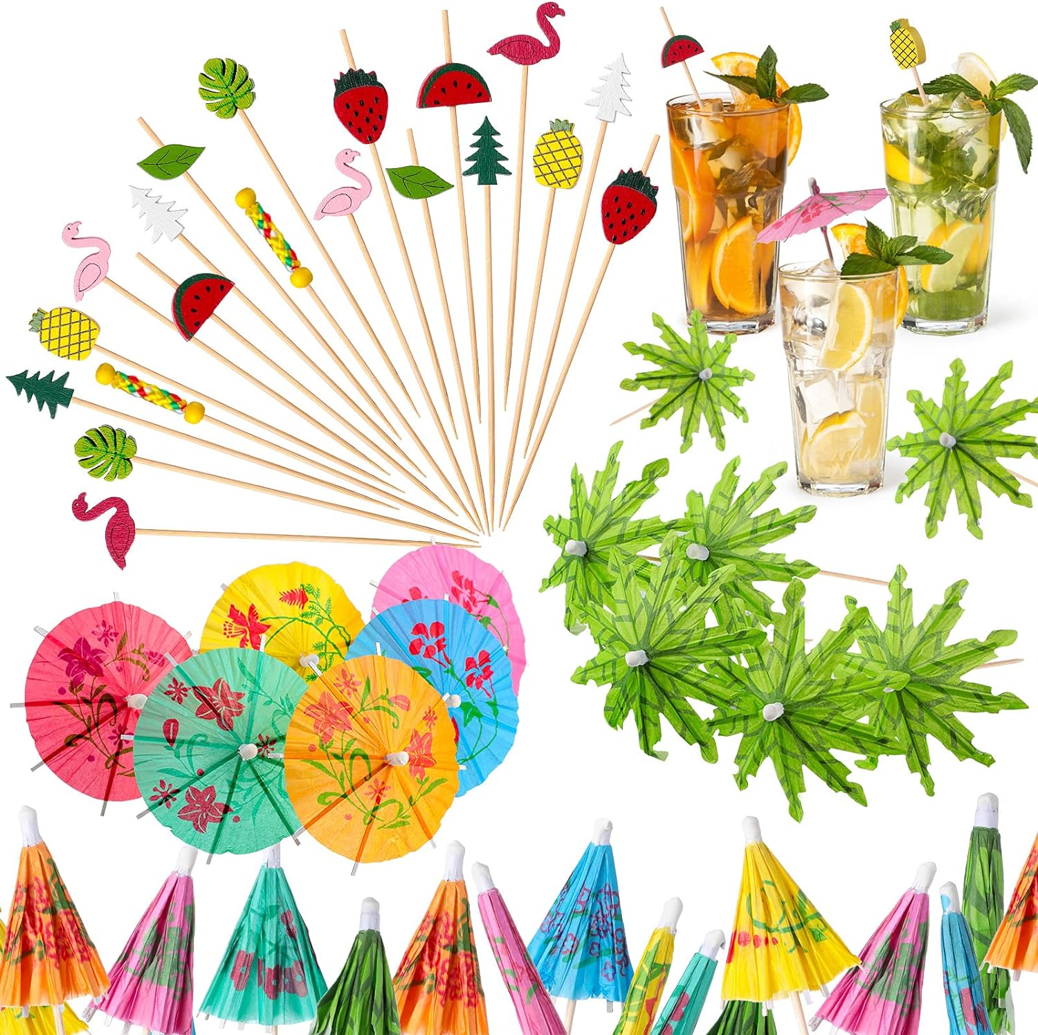 Patelai 160 Pcs Cocktail Accessories Delicate Tropical Bamboo Picks Perfect for Summer Parties