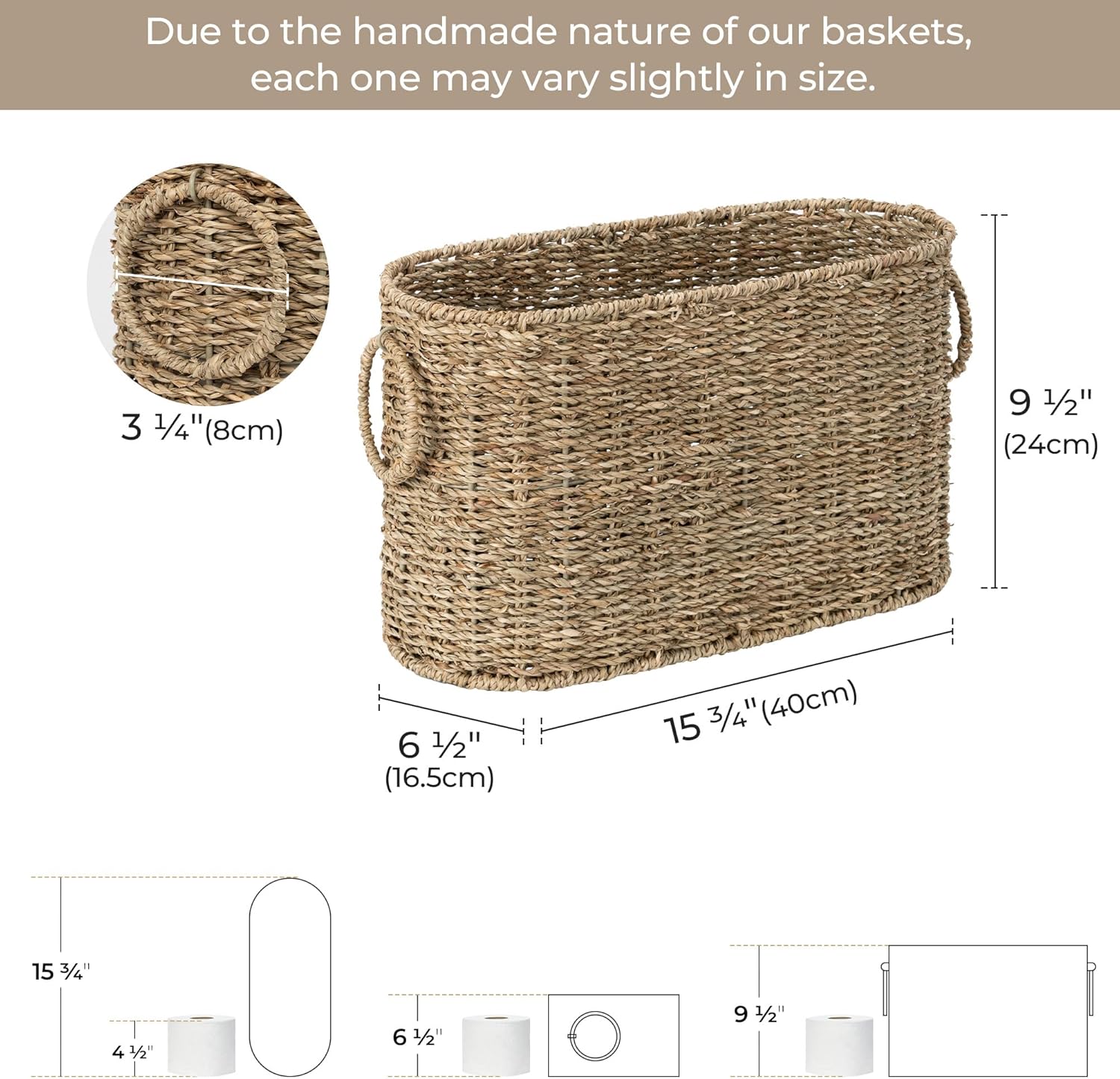 StorageWorks Toilet Paper Storage Holder Wicker Basket Bathroom Accessory Natural Seagrass Design