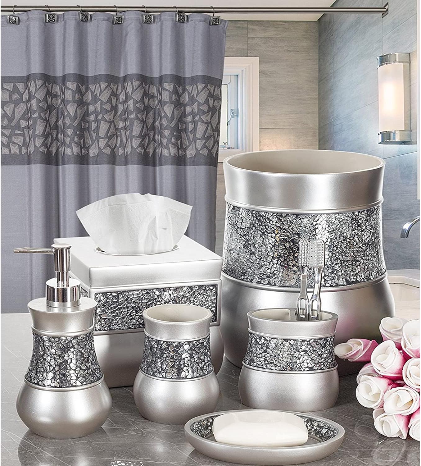 Crackled Glass Toilet Brush Set - Rust-Resistant Durable