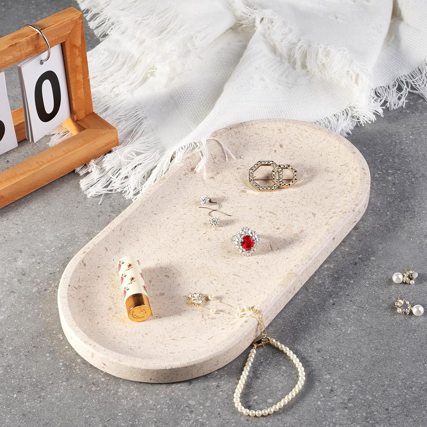 Koville Beige Yellow Vanity Tray for Bathroom Desktop Decor