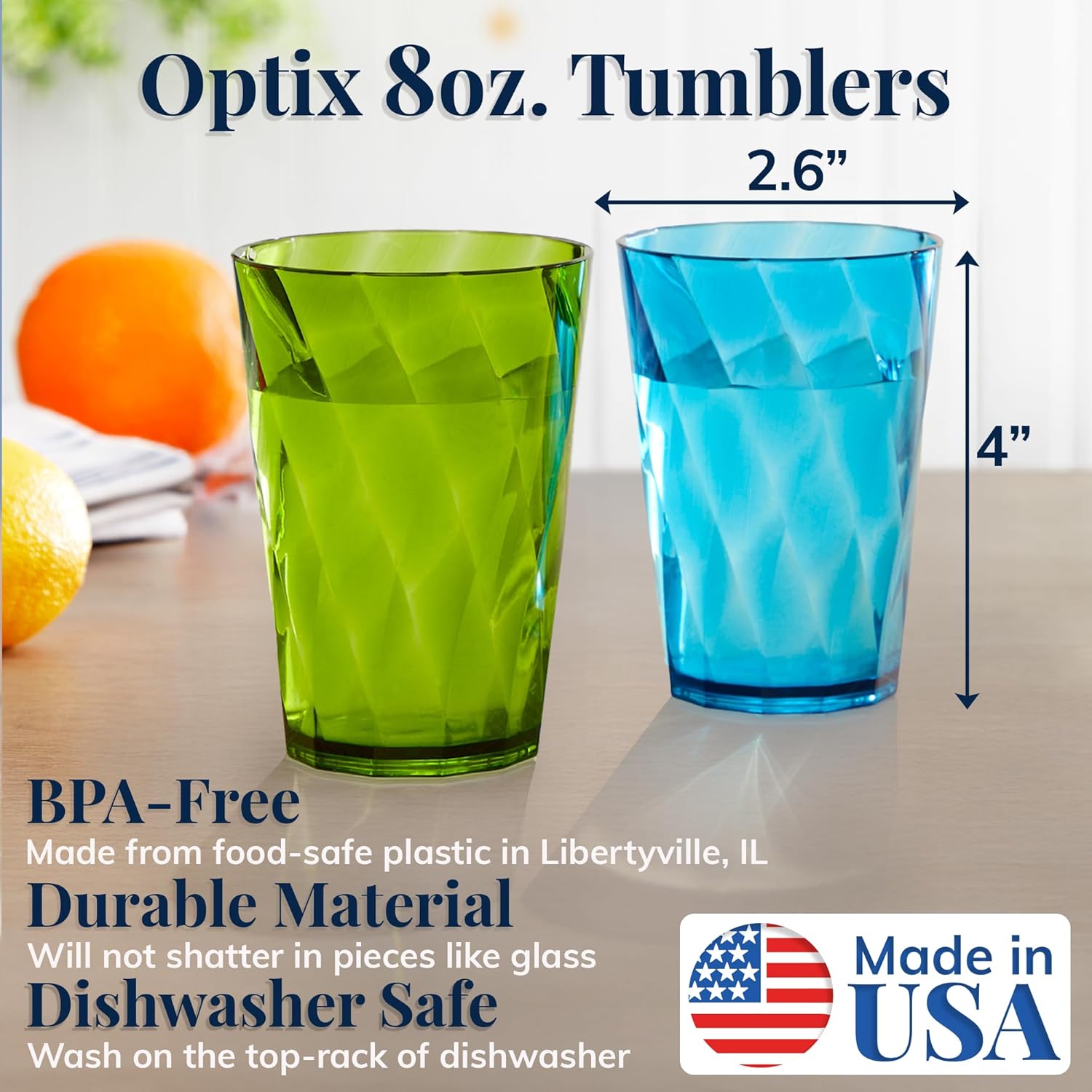 8-Piece Plastic Reusable Drinking Glasses in Jewel Tone Colors by US Acrylic