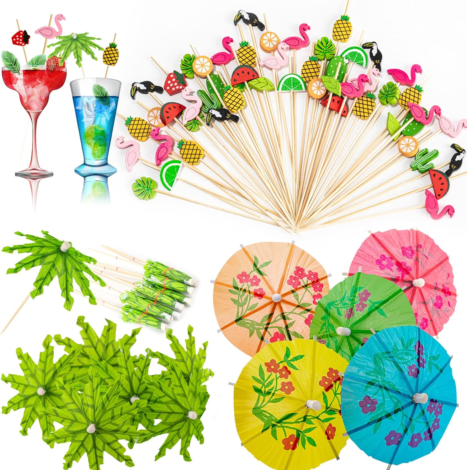 Bzybyy 160-Piece Umbrella Cocktail Picks for Luau Tropical Hawaiian Party Decorations and Thematic Events
