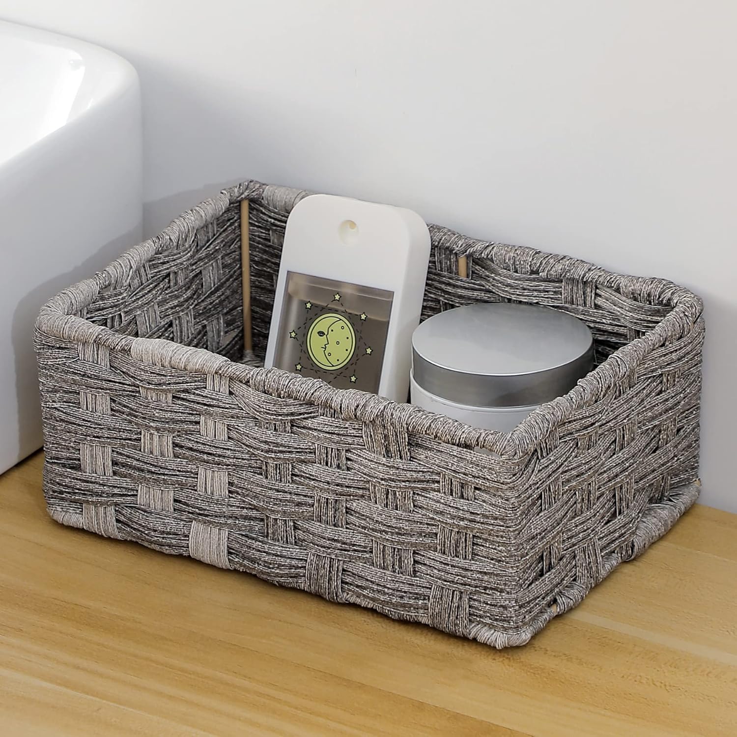 Woven Plastic Tank Cubby Organizing Basket for Bathroom More Durable Waterproof for Toiletries Small Items