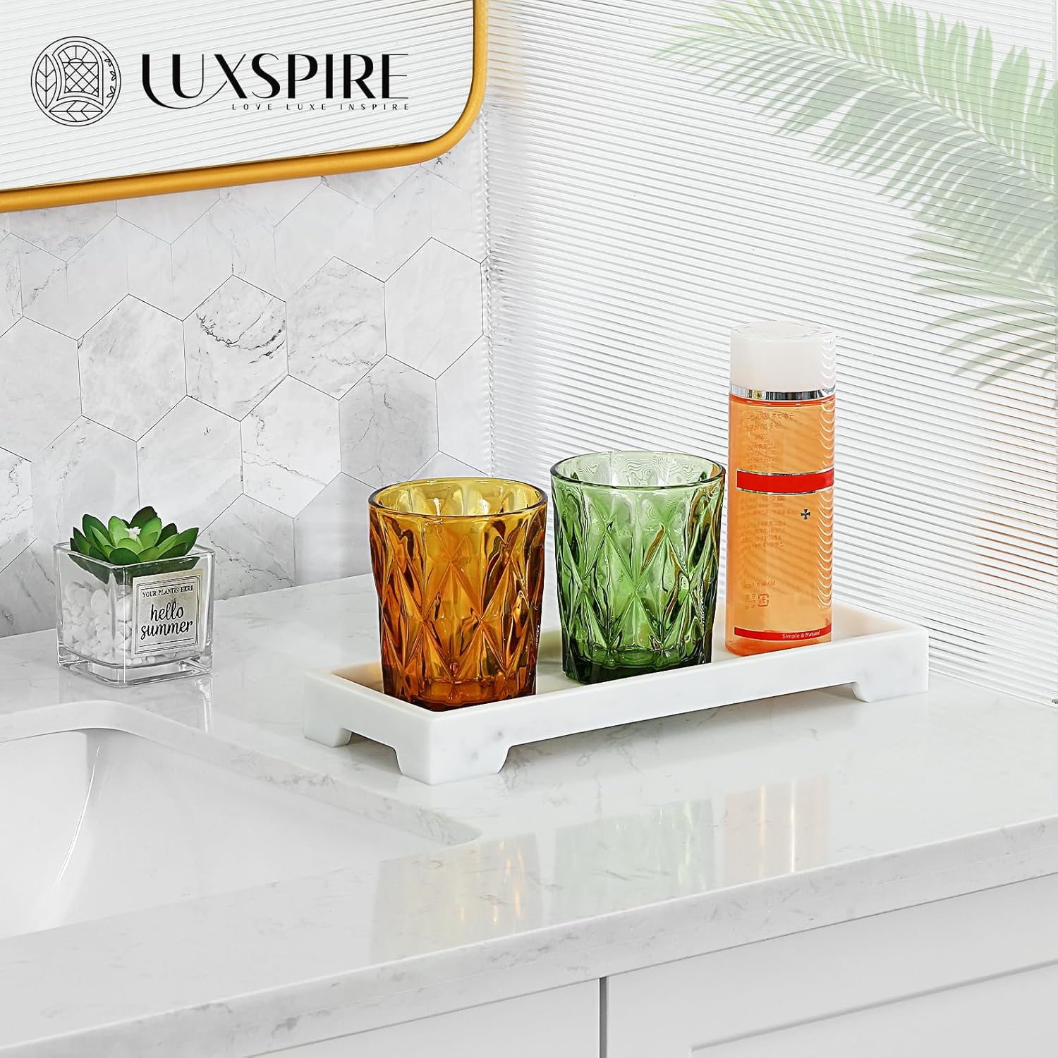 Luxspire Builder-Proof Bathroom Vanity Tray Marble Design 11 x 4
