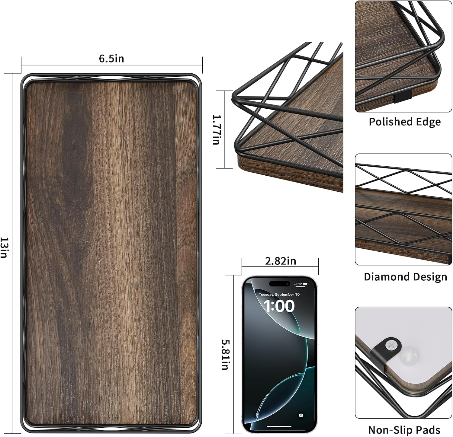Lixple 13 Metal and Wood Toilet Tank Organizer