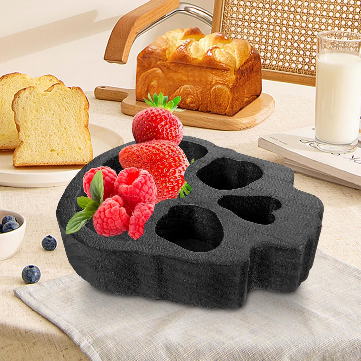 Alipis Wooden Skull Bowl Halloween Charcuterie Cheese Board