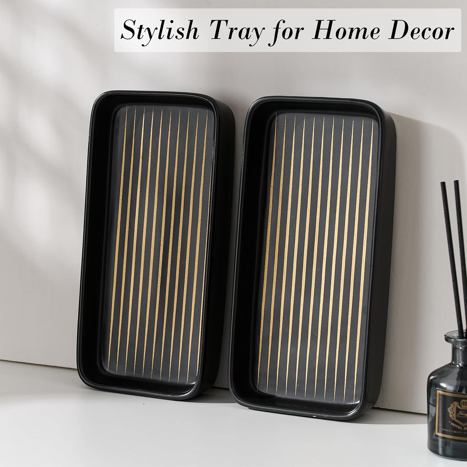 Two-Color Striped Bathroom Vanity Trays Compact Stylish for Sink Vanities More