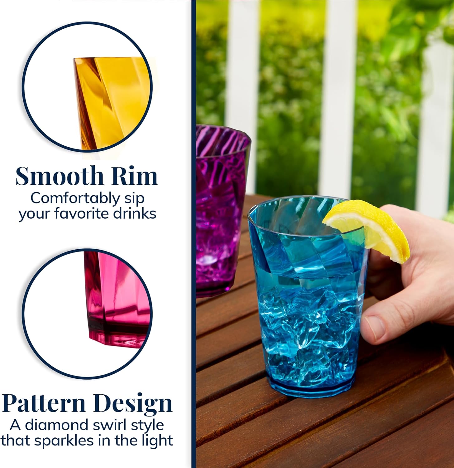 8-Piece Plastic Reusable Drinking Glasses in Jewel Tone Colors by US Acrylic