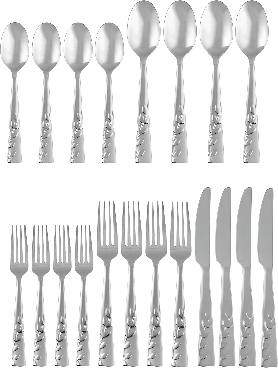 Cambridge Silversmiths Blossom Flatware Set Service for 4 Stainless Steel 20 Count Brushed Finish