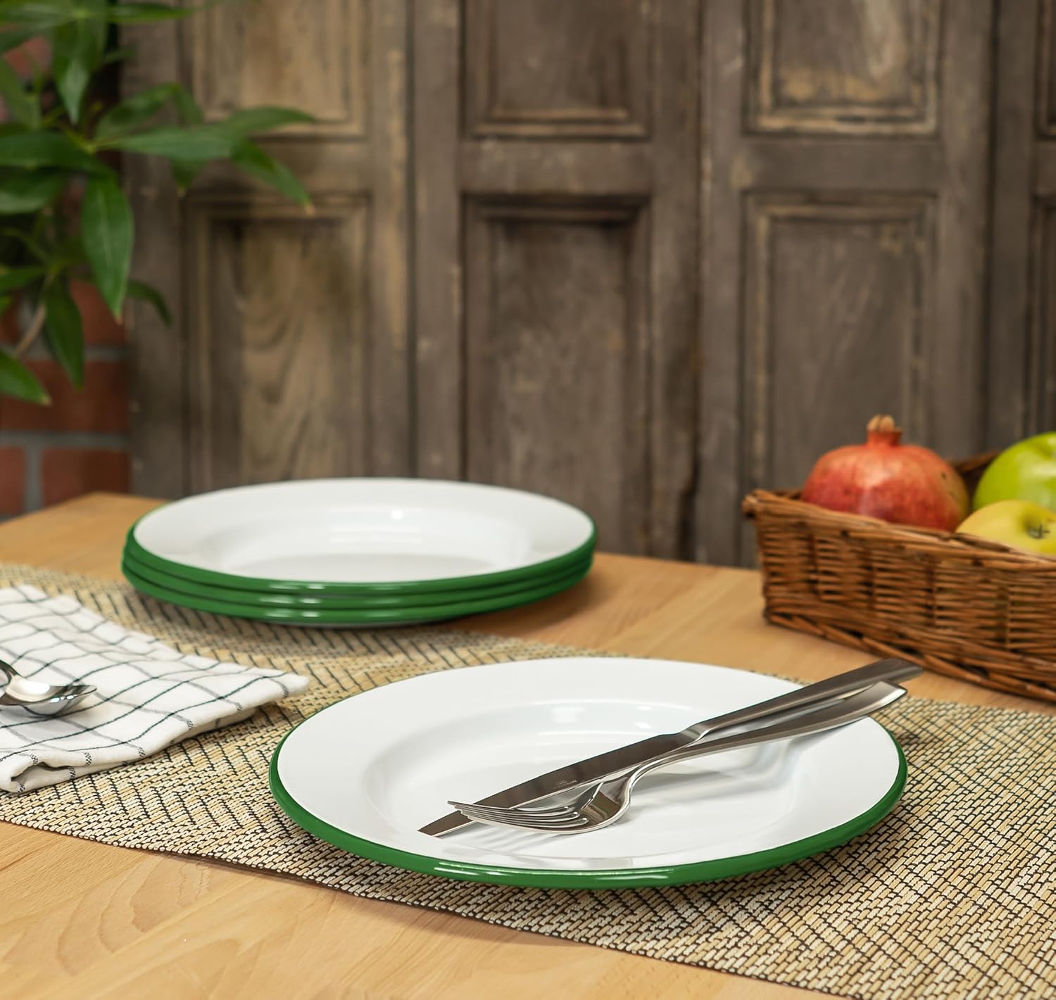 Bring Home a Set of 4 Rustic Metal Dinner Plates for Family Get-together