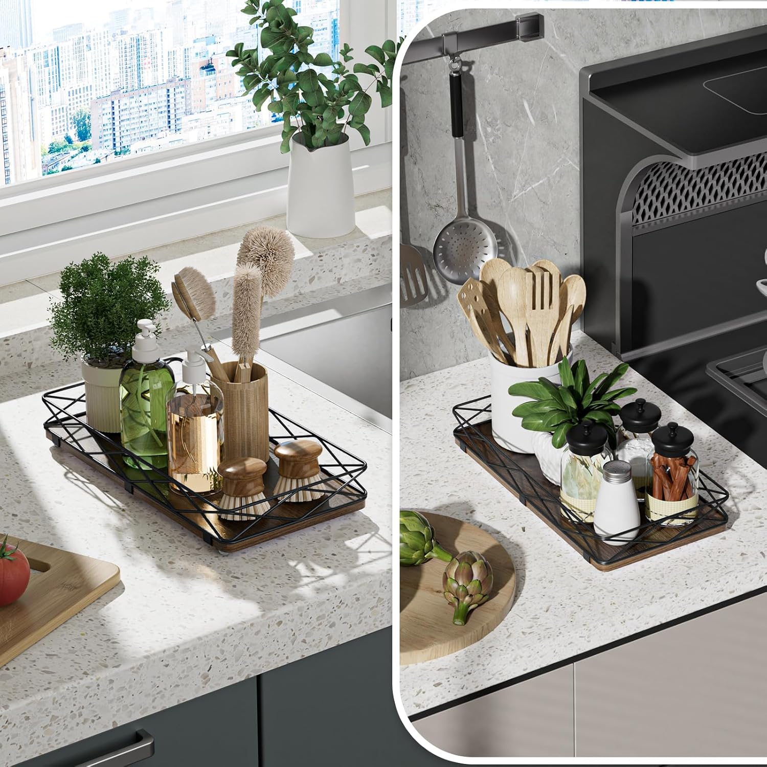 Lixple 13 Metal and Wood Toilet Tank Organizer