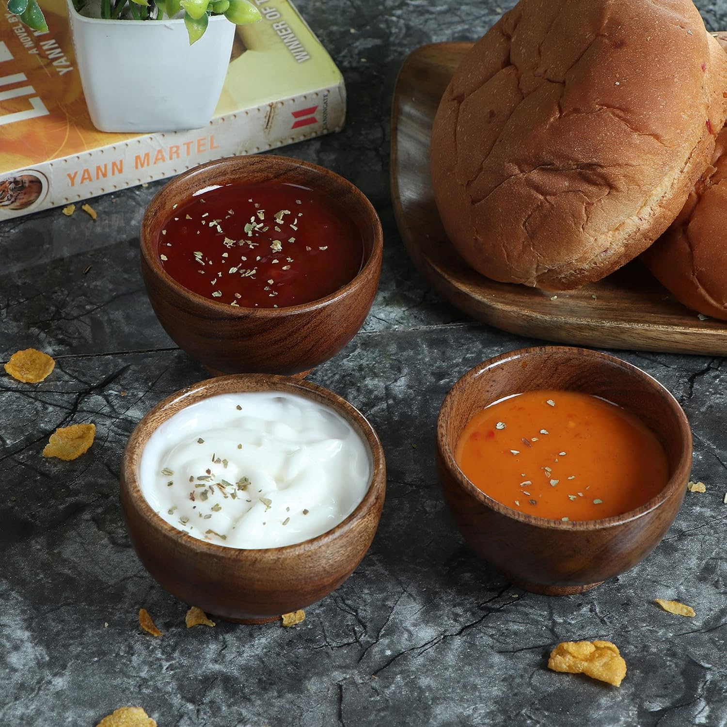 Hand-Crafted Acacia Small Wooden Bowls 4oz Set