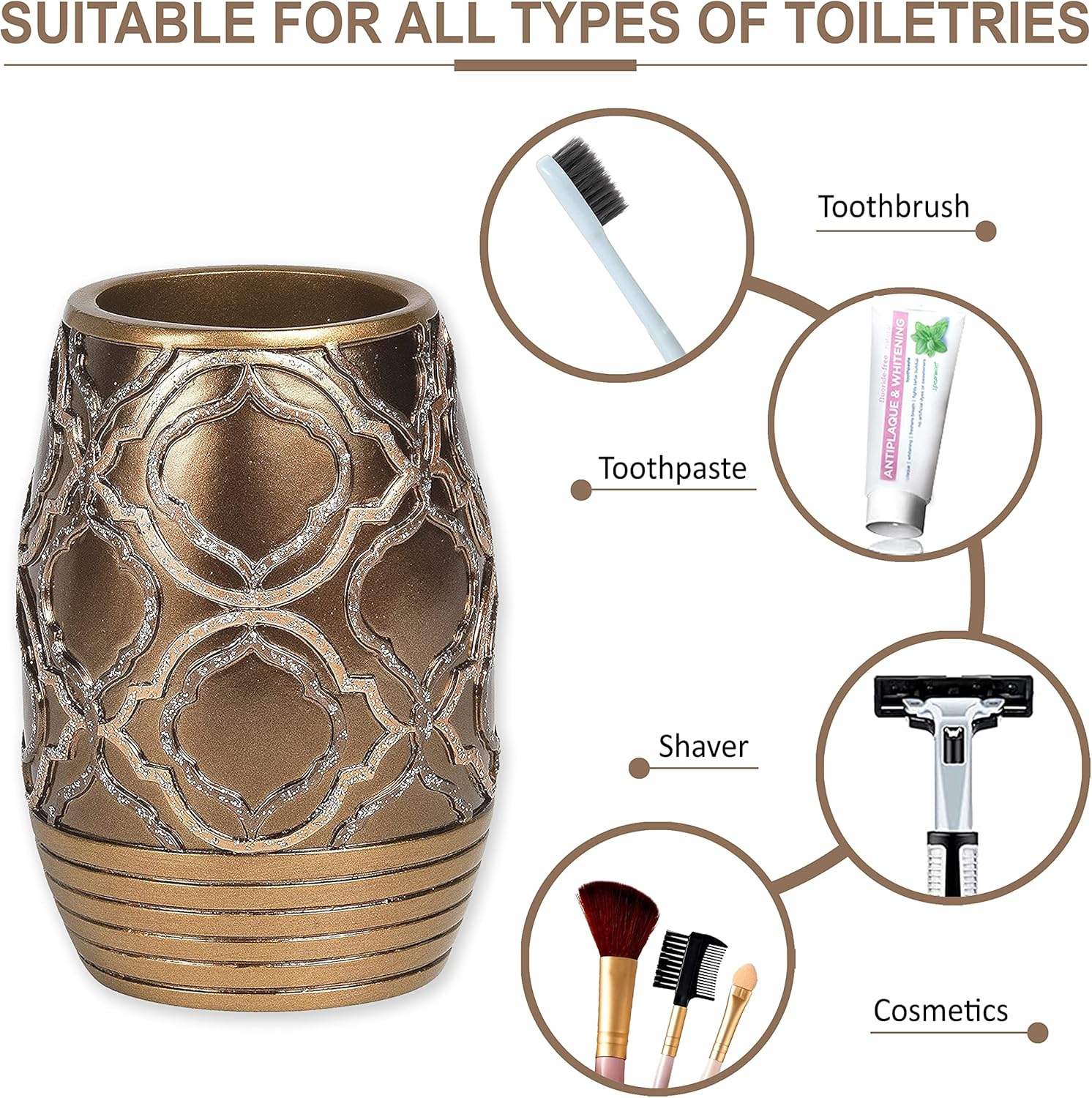 Popular Bath Tumbler Spindle Collection Gold Resin Design