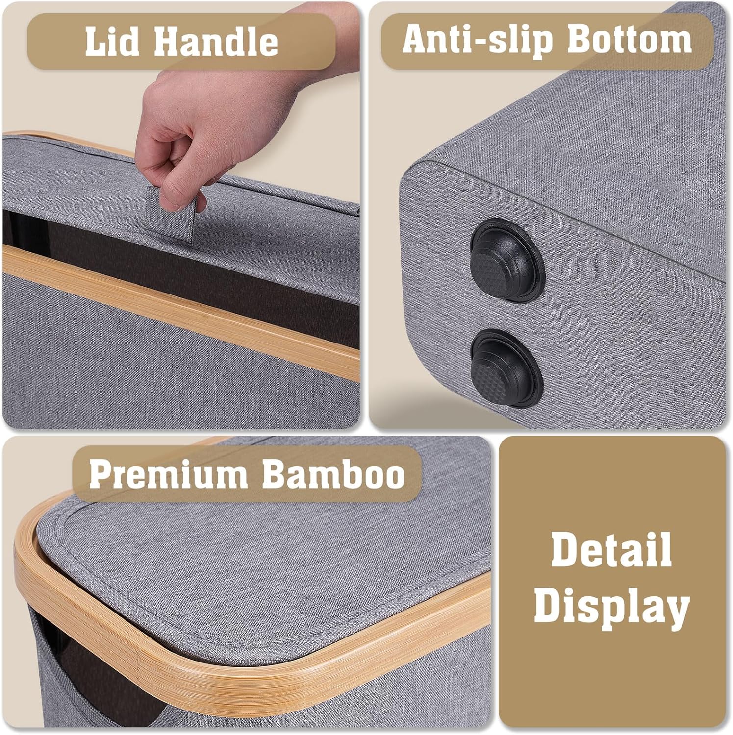 Oneearf Ultimate Bathroom Holder - Large Capacity Bamboo Oxford Storage Basket for 12 Roll Toilet Paper