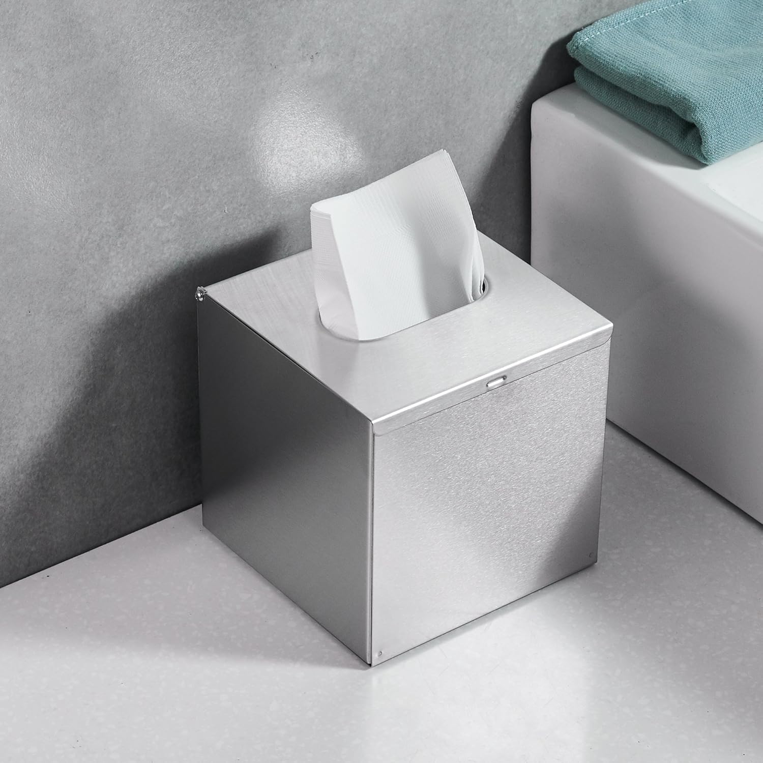 JunSun Square Tissue Box Holder - Stainless Steel Brushed Nickel 5x5x5