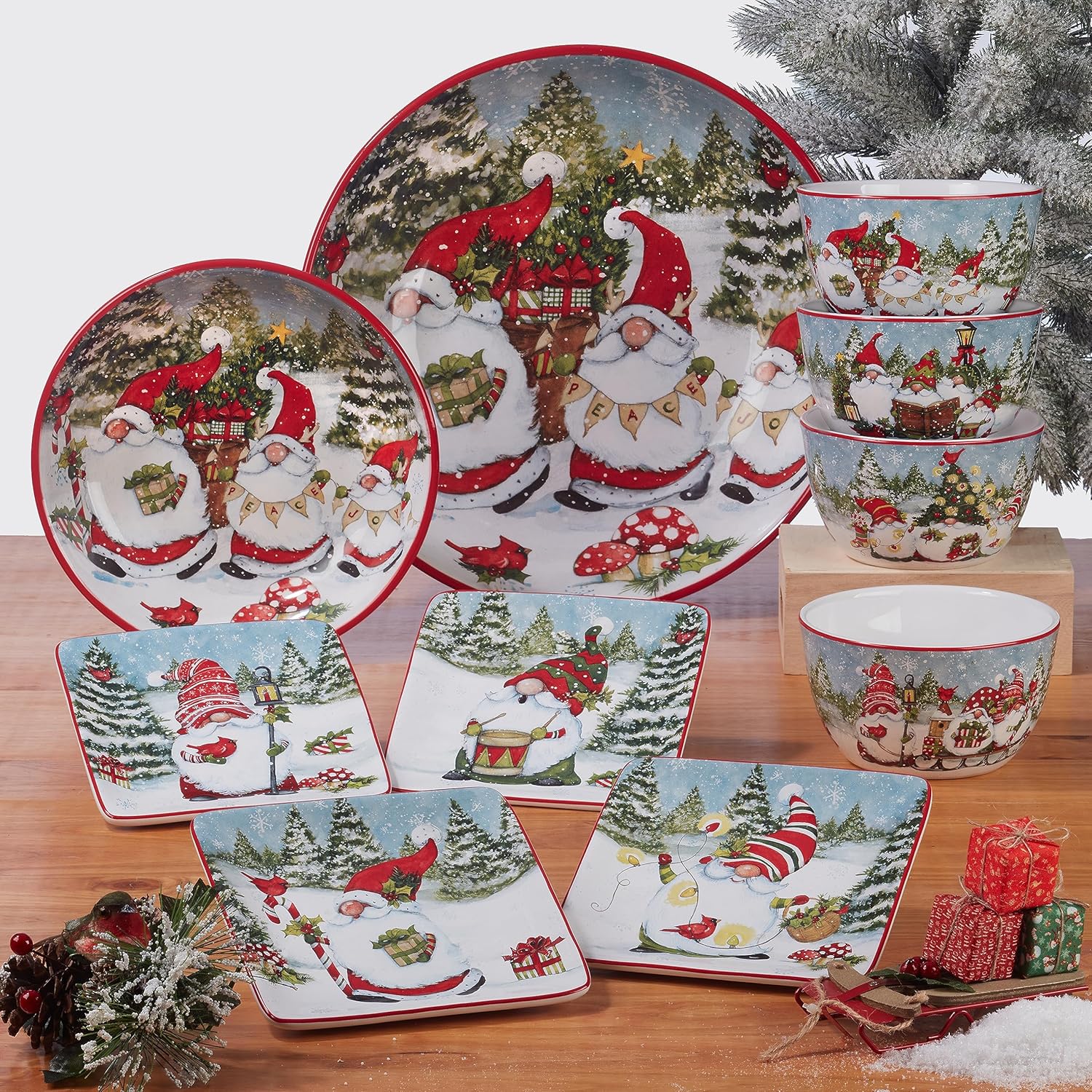 Certified Christmas Gnomes 11 Dinner Plates Set of 4